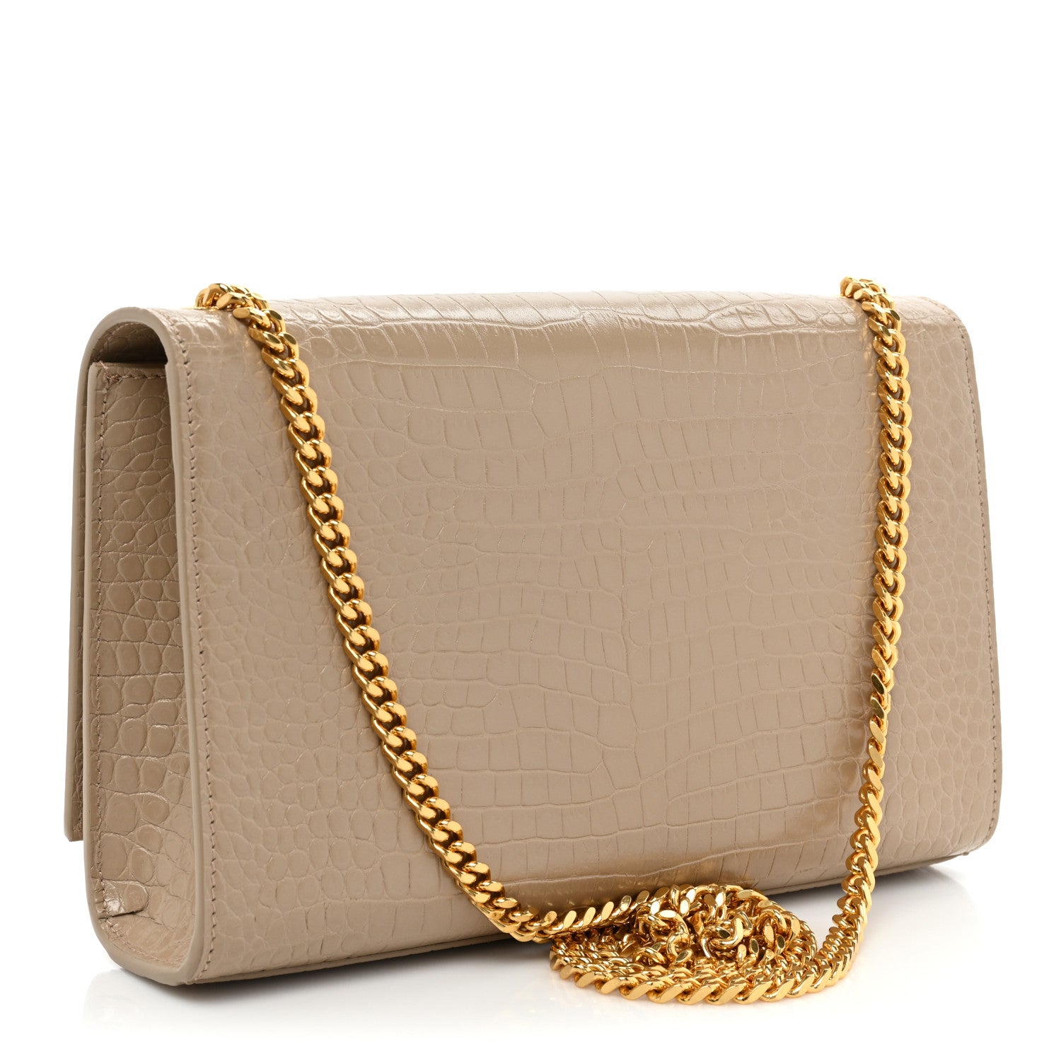 Saint Laurent Calfskin Crocodile Embossed Medium Classic Monogram Kate Tassel Satchel Dark Beige 3 of 10