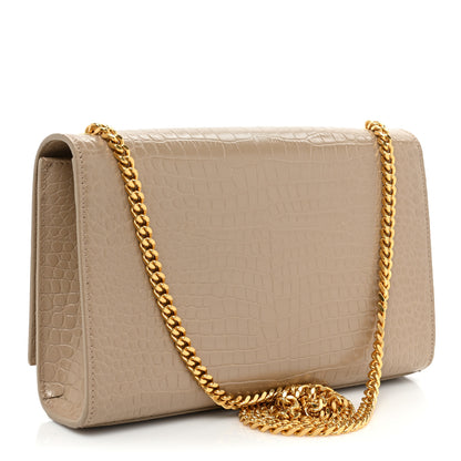 Saint Laurent Calfskin Crocodile Embossed Medium Classic Monogram Kate Tassel Satchel Dark Beige 3 of 10