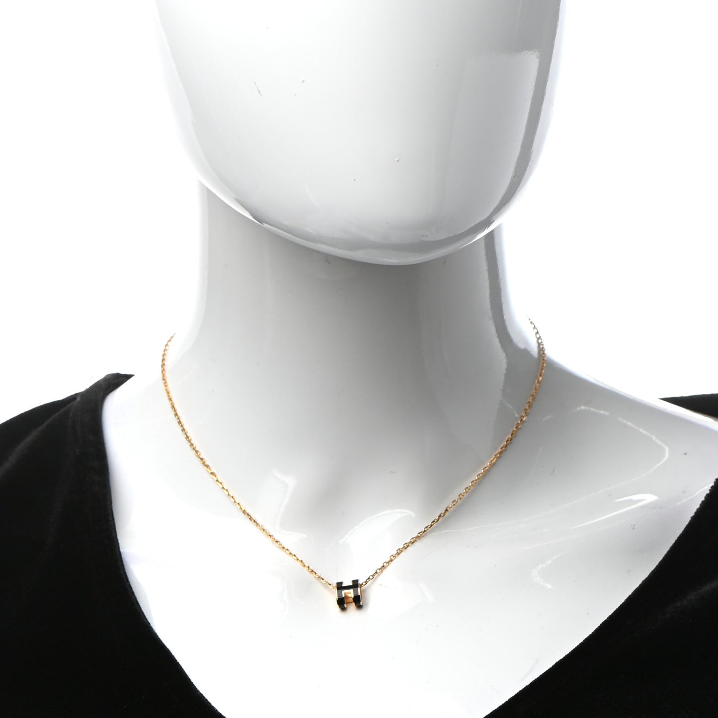 Lacquered Gold Mini Pop H Pendant Necklace Black