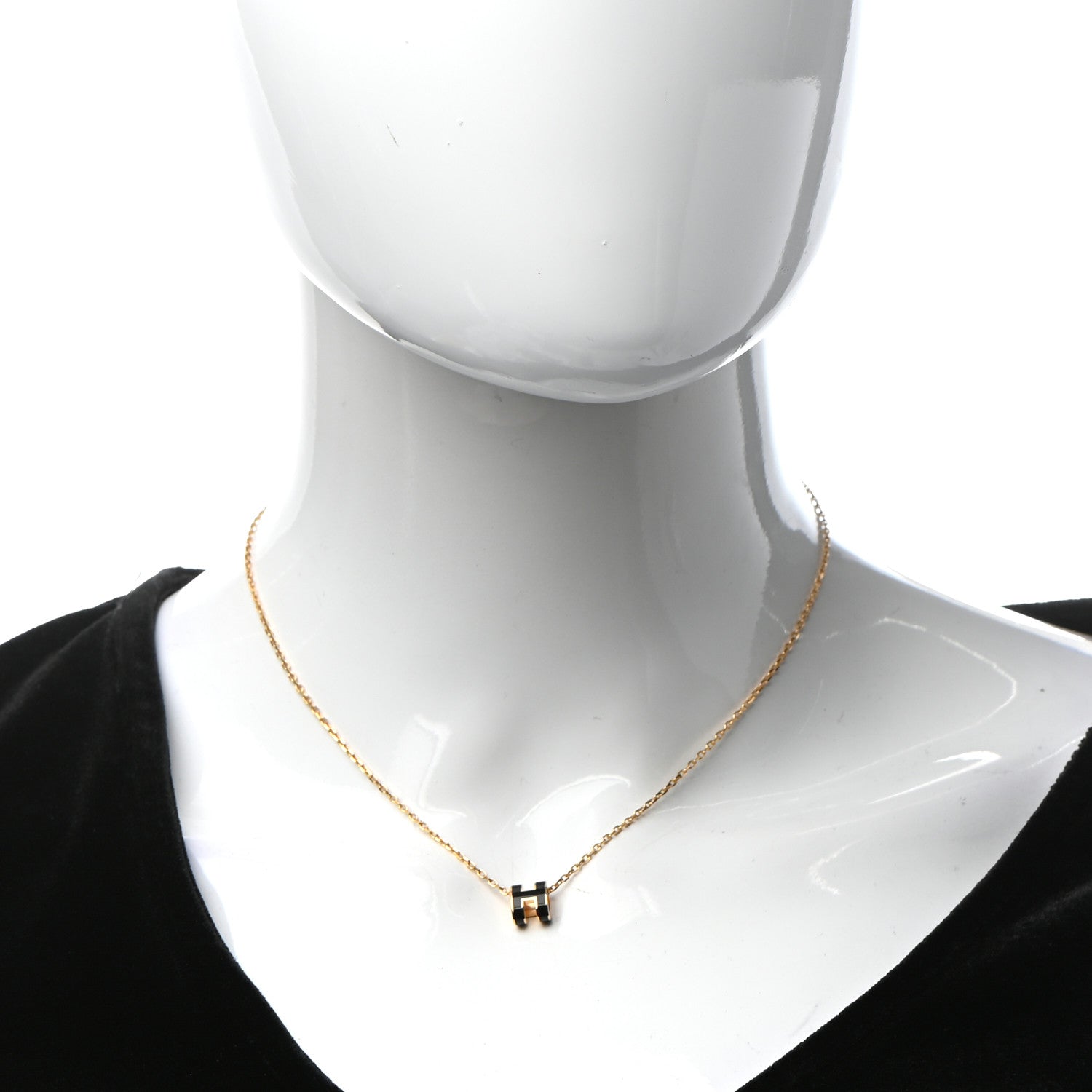 Hermes Lacquered Gold Mini Pop H Pendant Necklace Black 2 of 5