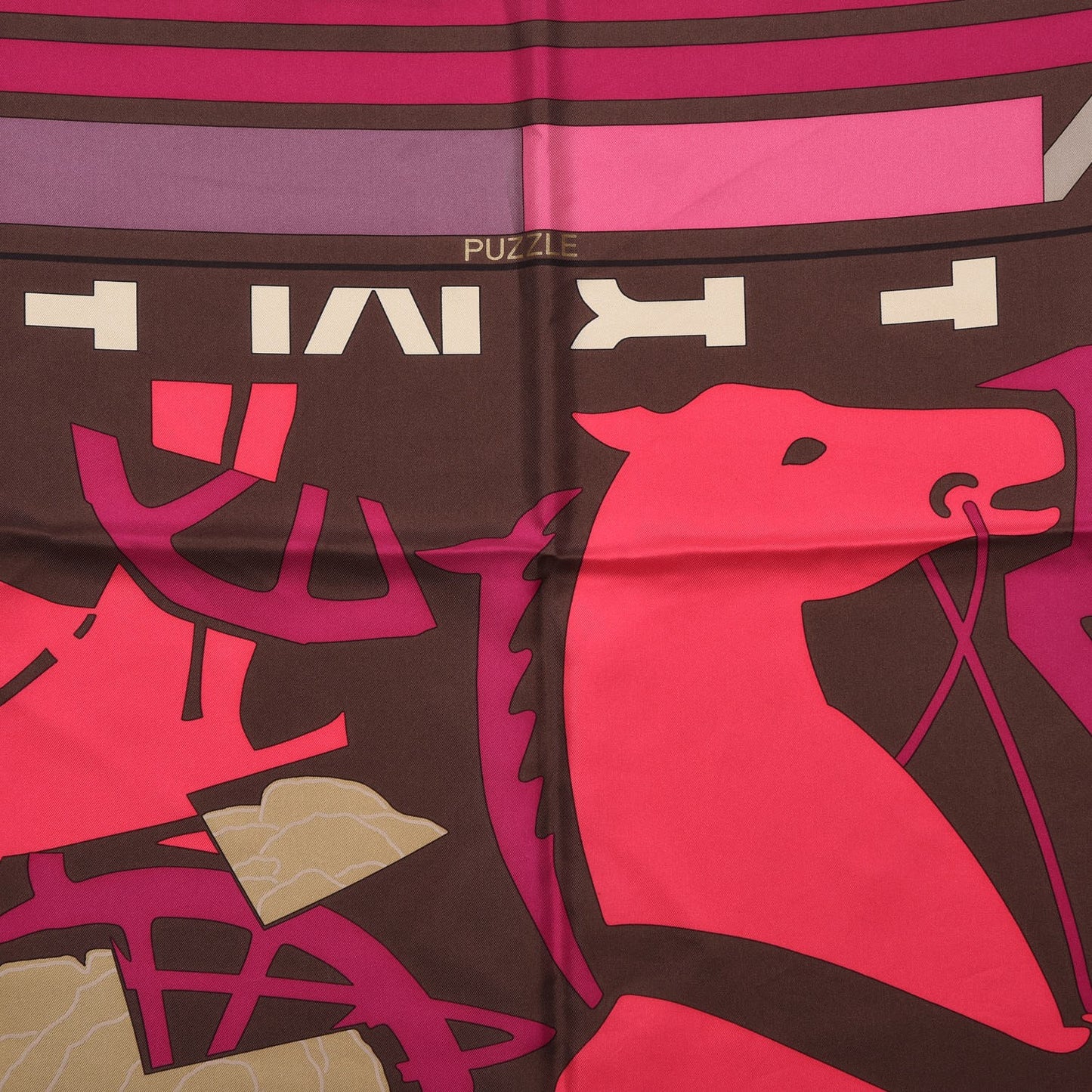 Silk Puzzle Scarf 90 Marron Glace Rose Cassis