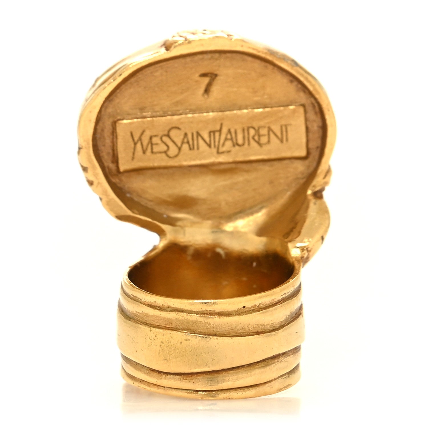 Saint Laurent Glass Cabochon Arty Ovale Ring 54 7 Gold Blue 3 of 4
