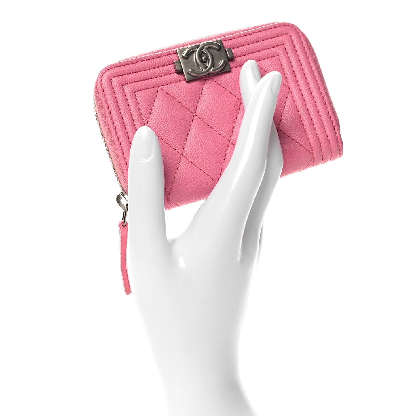 Caviar Quilted Boy Zip Around Coin Purse Wallet Pink