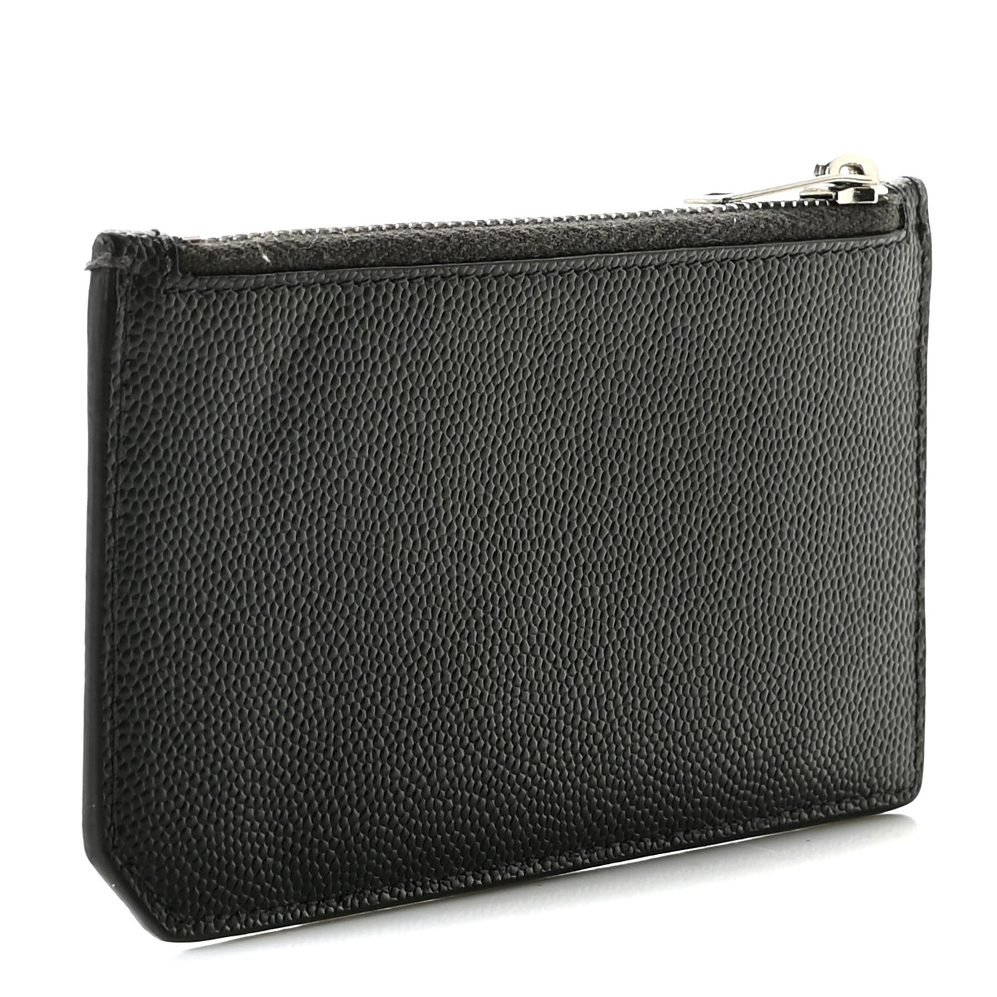 Grained Calfskin 5 Fragments Zip Pouch Card Holder Black