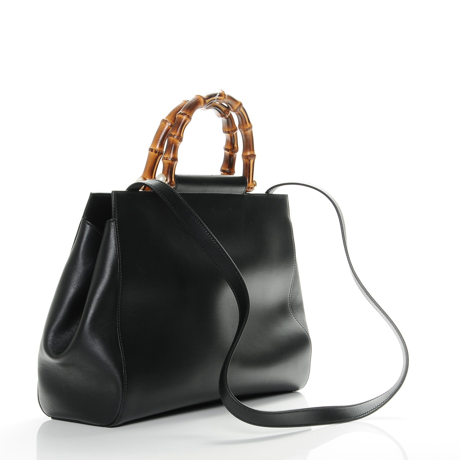 Gucci Nappa Bamboo Medium Nymphaea Top Handle Bag Black 3 of 7