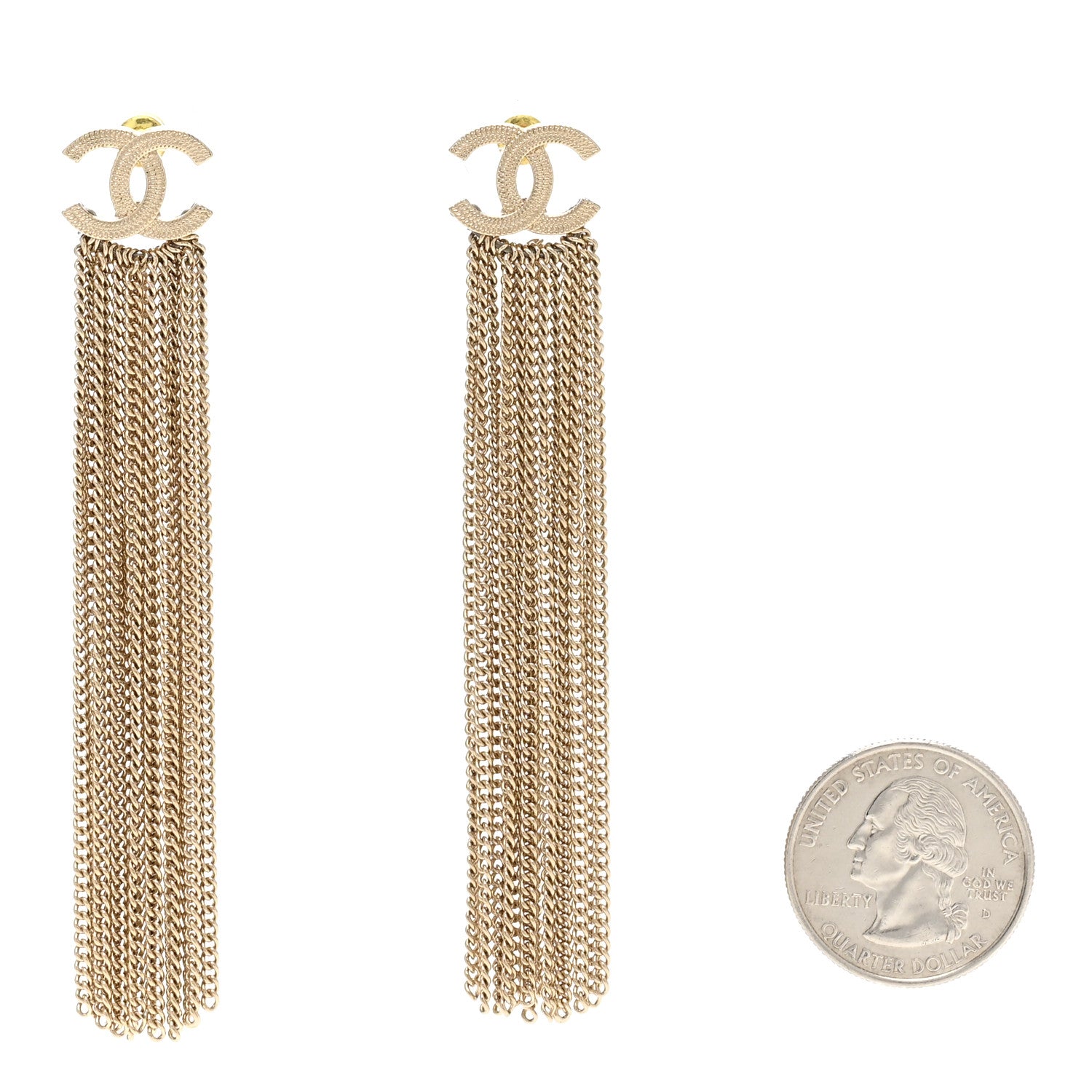 Chanel Metal CC Multi Strand Chain Drop Earrings Gold 2 of 5
