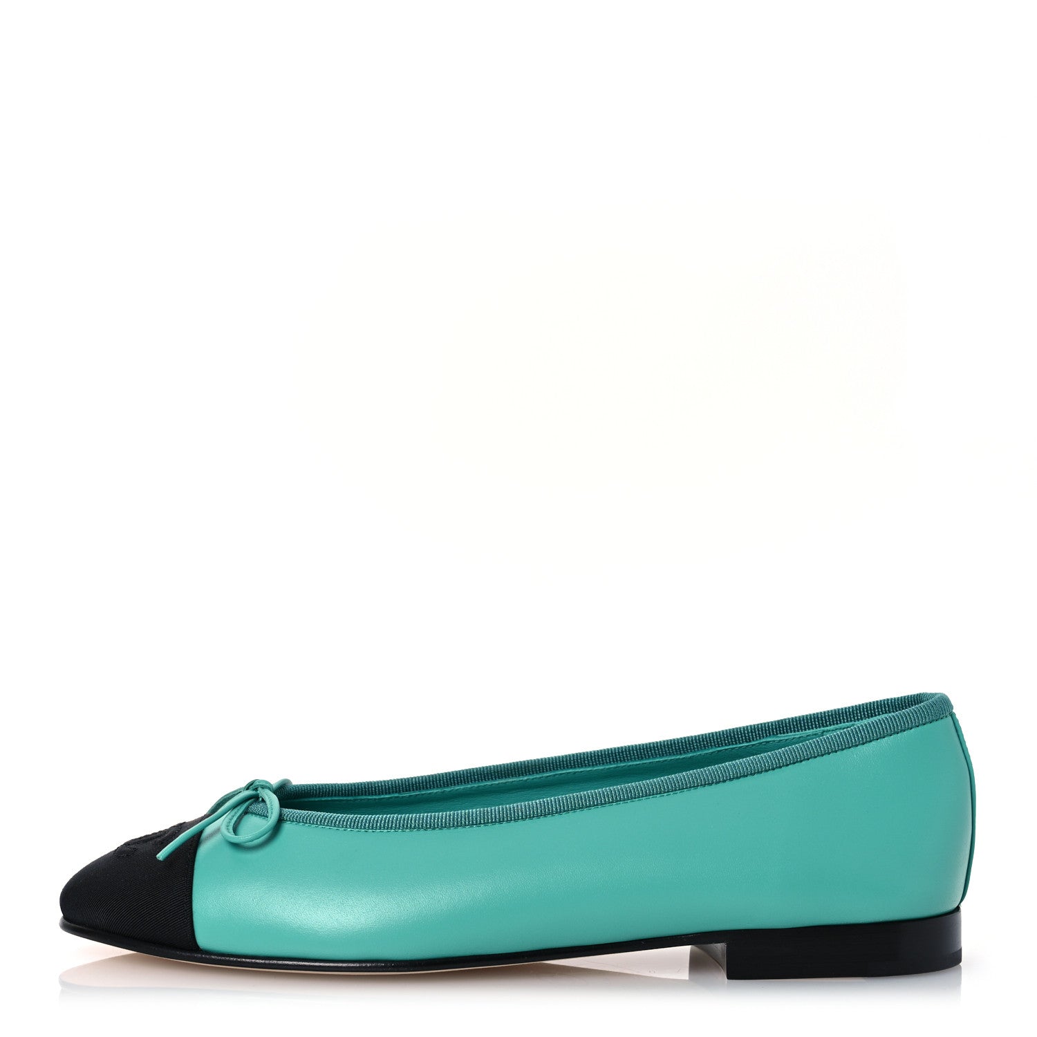 Chanel Calfskin Grosgrain Cap Toe CC Ballerina Flats 38 Turquoise Black 1 of 13
