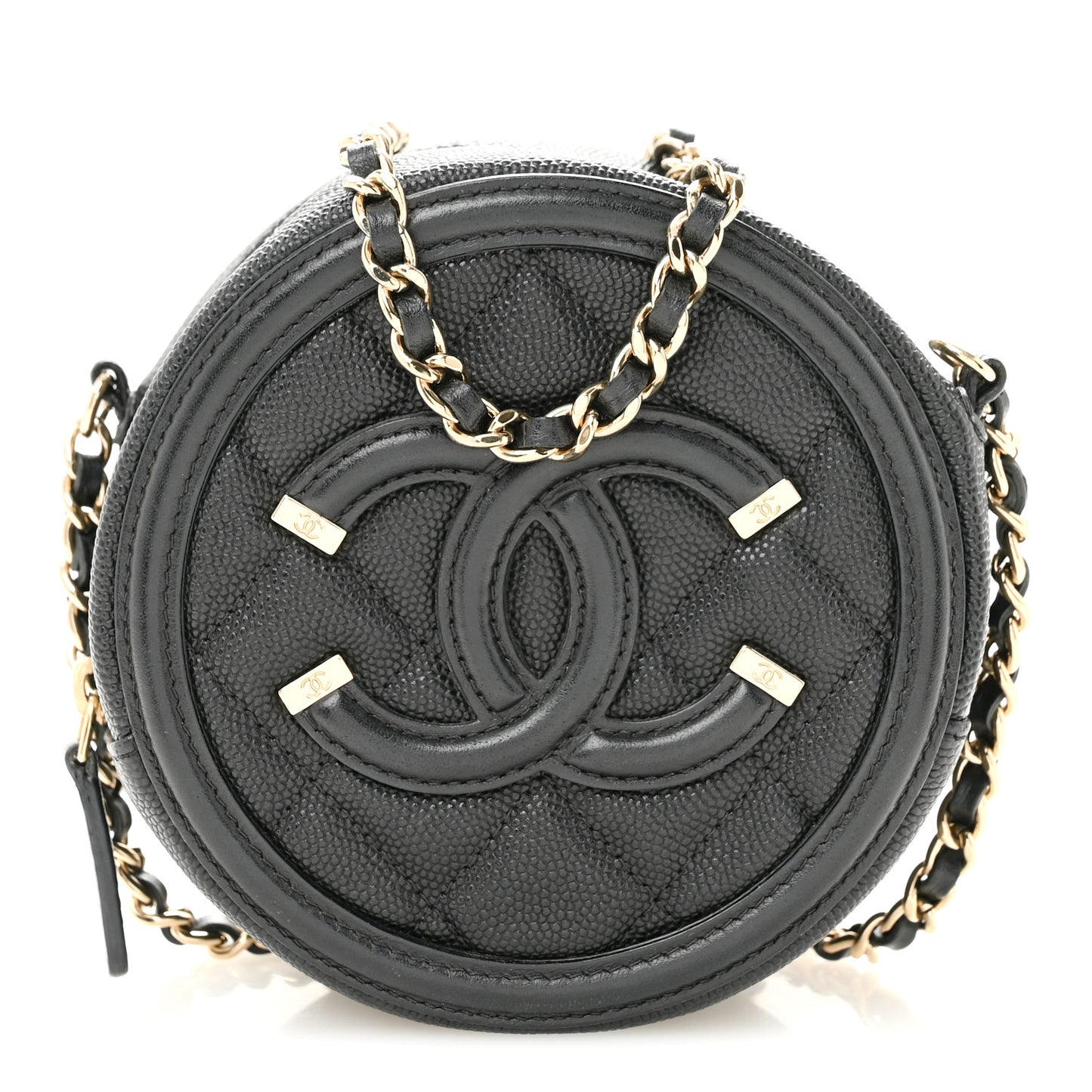 Caviar Quilted Round Filigree Crossbody Black