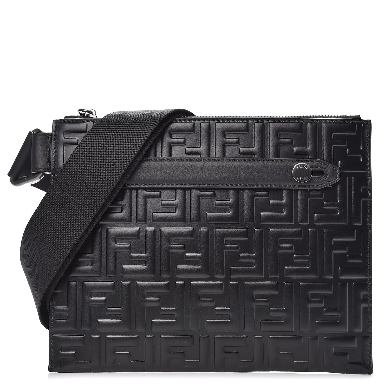 Fendi Vitello Century FF 1974 Embossed Messenger Black 1 of 7