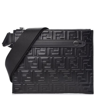 Fendi Vitello Century FF 1974 Embossed Messenger Black 1 of 7