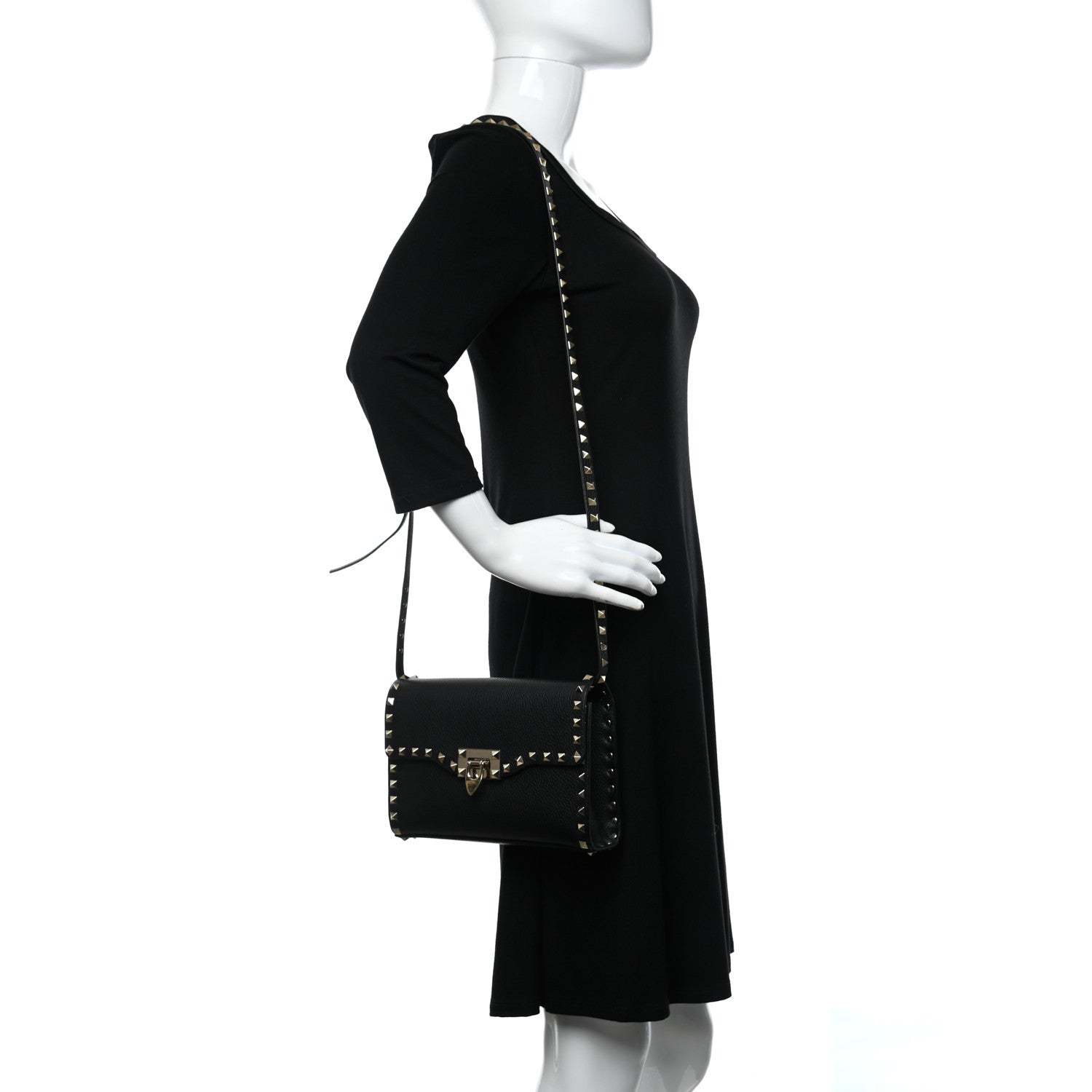 Valentino Garavani Pebbled Calfskin Medium Rockstud Flip Lock Crossbody Bag Black 2 of 11
