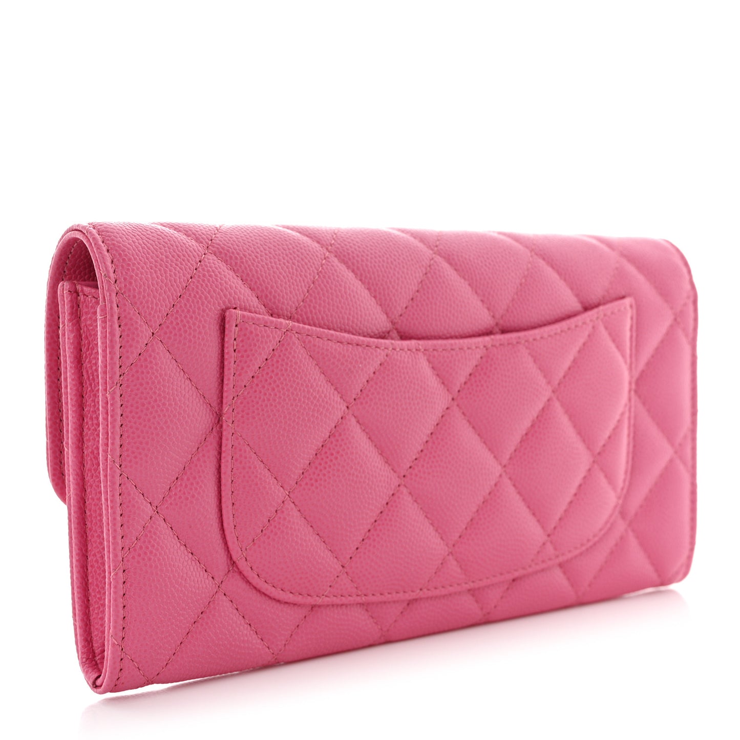 Caviar Quilted Large Gusset Flap Wallet Pink
