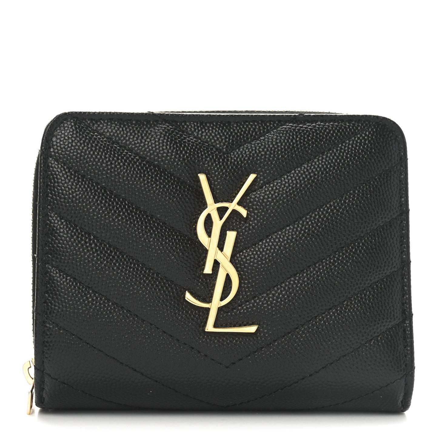 Grain De Poudre Matelasse Chevron Monogram Compact Zip Around Wallet Black