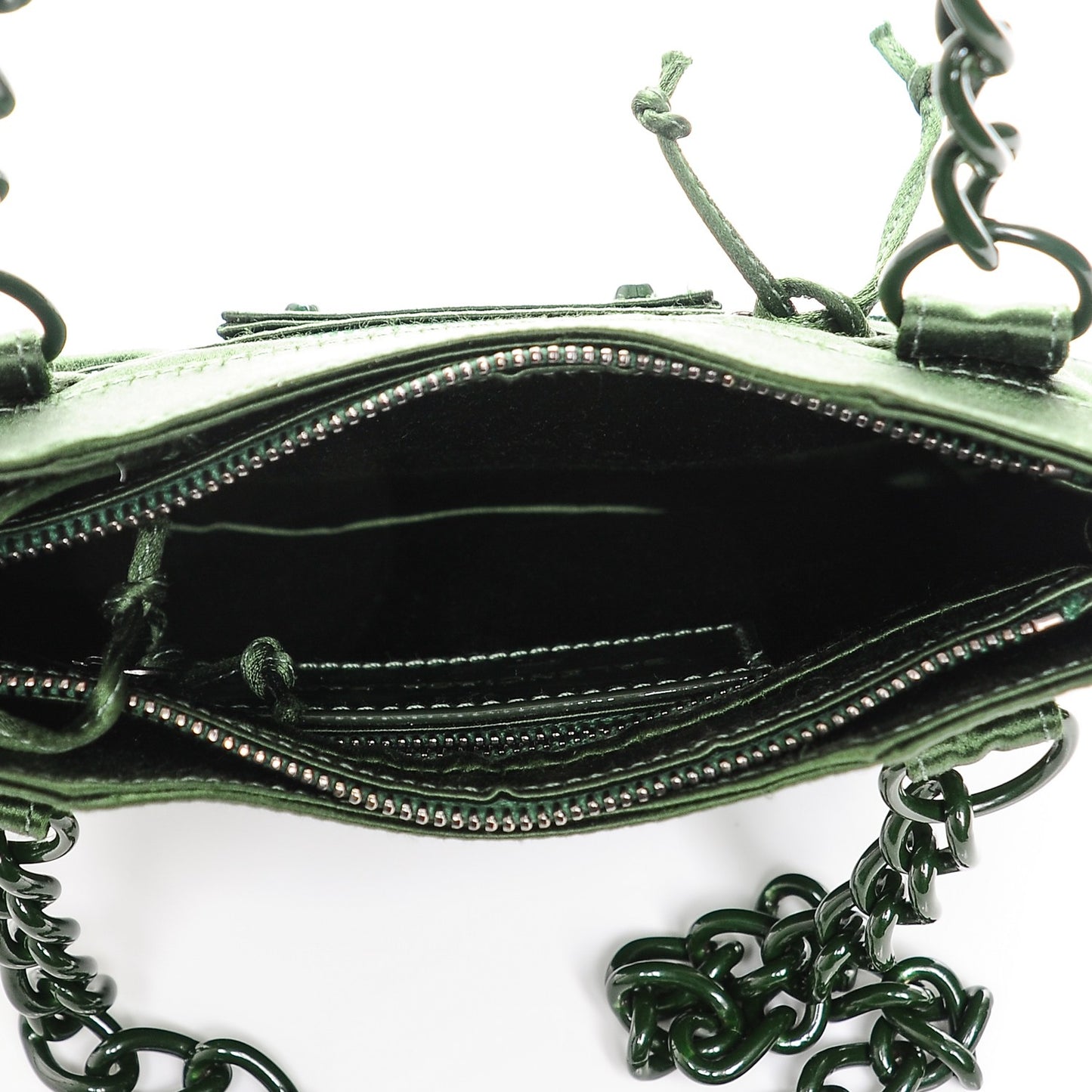 Satin Enamel Classique Chain Shoulder Bag Green