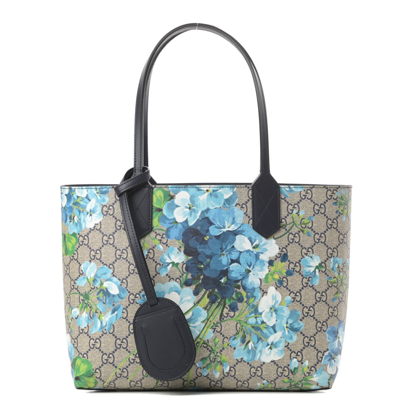 GG Supreme Monogram Blooms Small Reversible Tote Beige Blue Navy