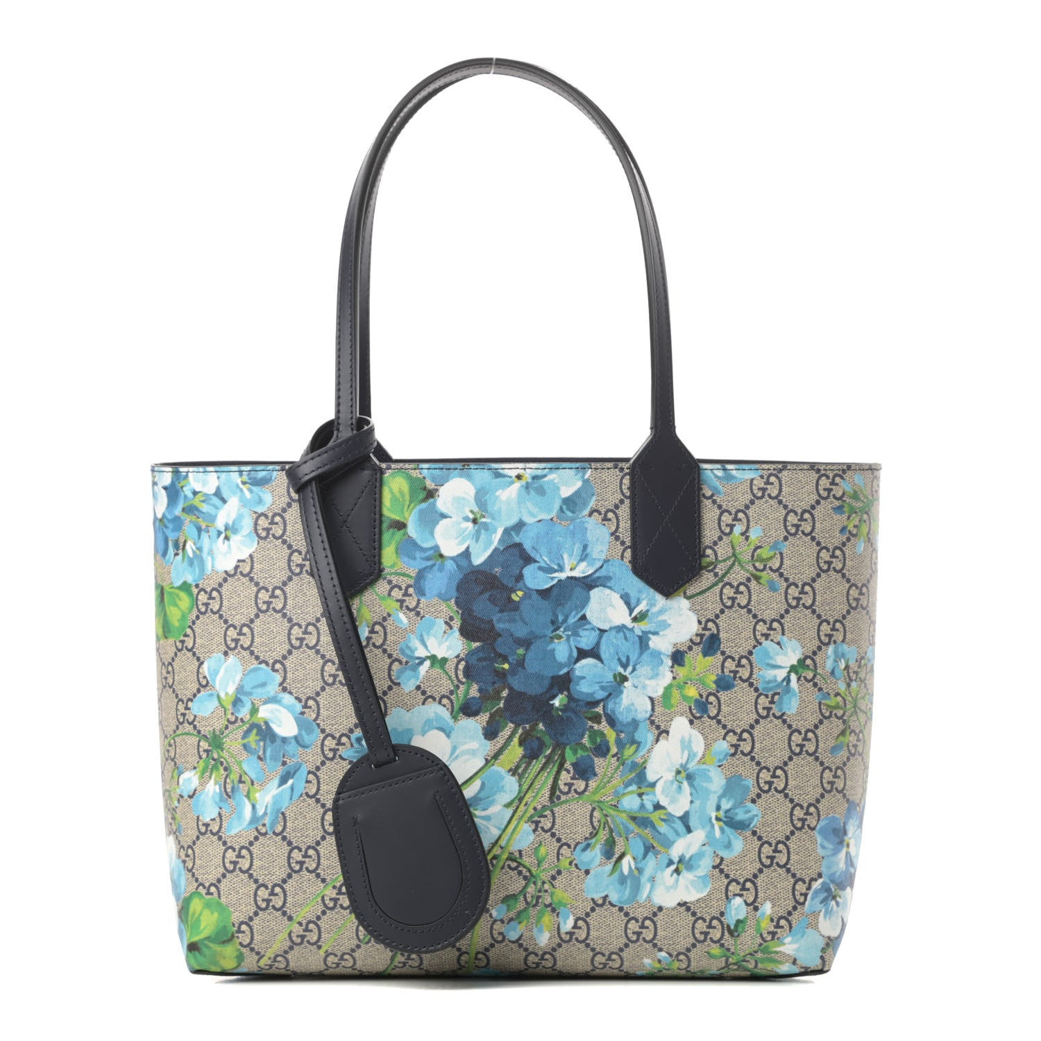 Gucci GG Supreme Monogram Blooms Small Reversible Tote Beige Blue Navy 1 of 15