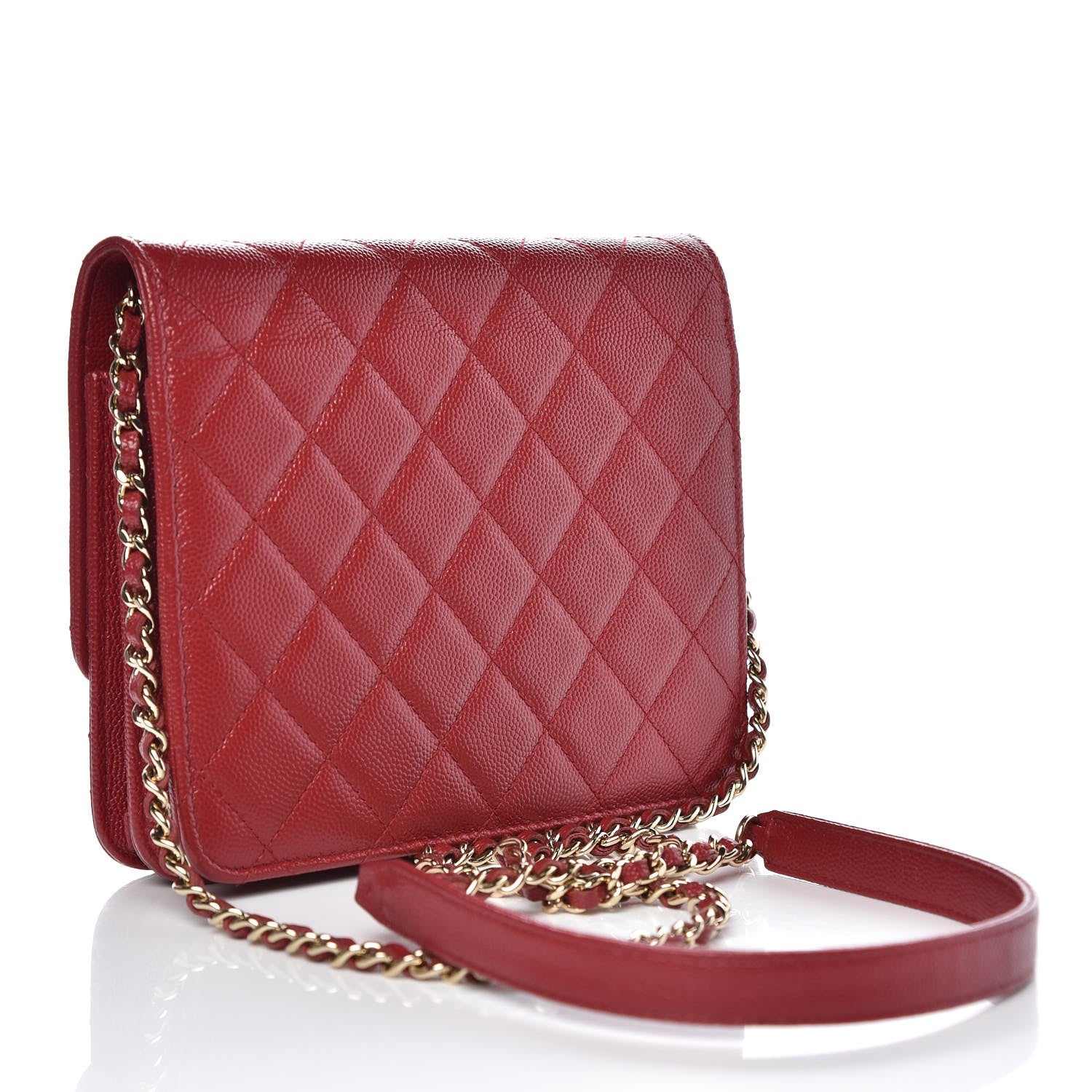 Chanel Caviar Quilted Square Wallet On Chain WOC Dark Red 3 of 10