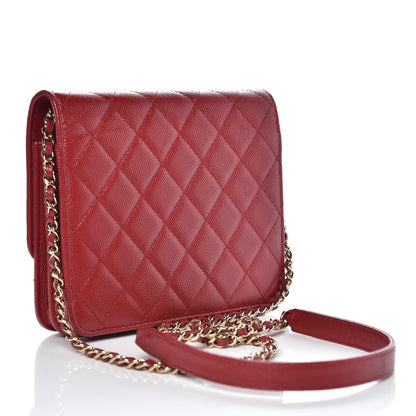 Chanel Caviar Quilted Square Wallet On Chain WOC Dark Red 3 of 10