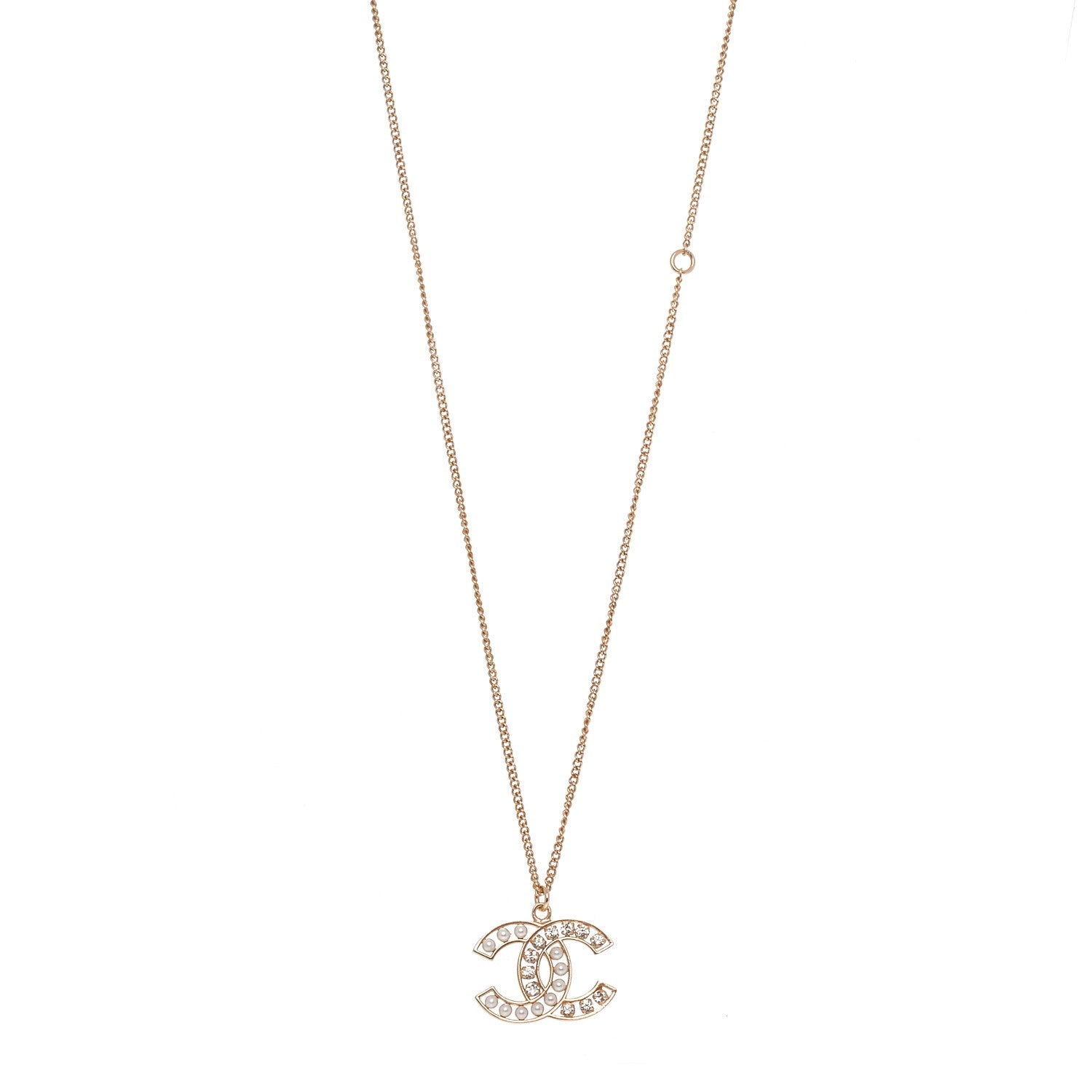 Chanel Crystal Pearl CC Pendant Necklace Gold 1 of 7