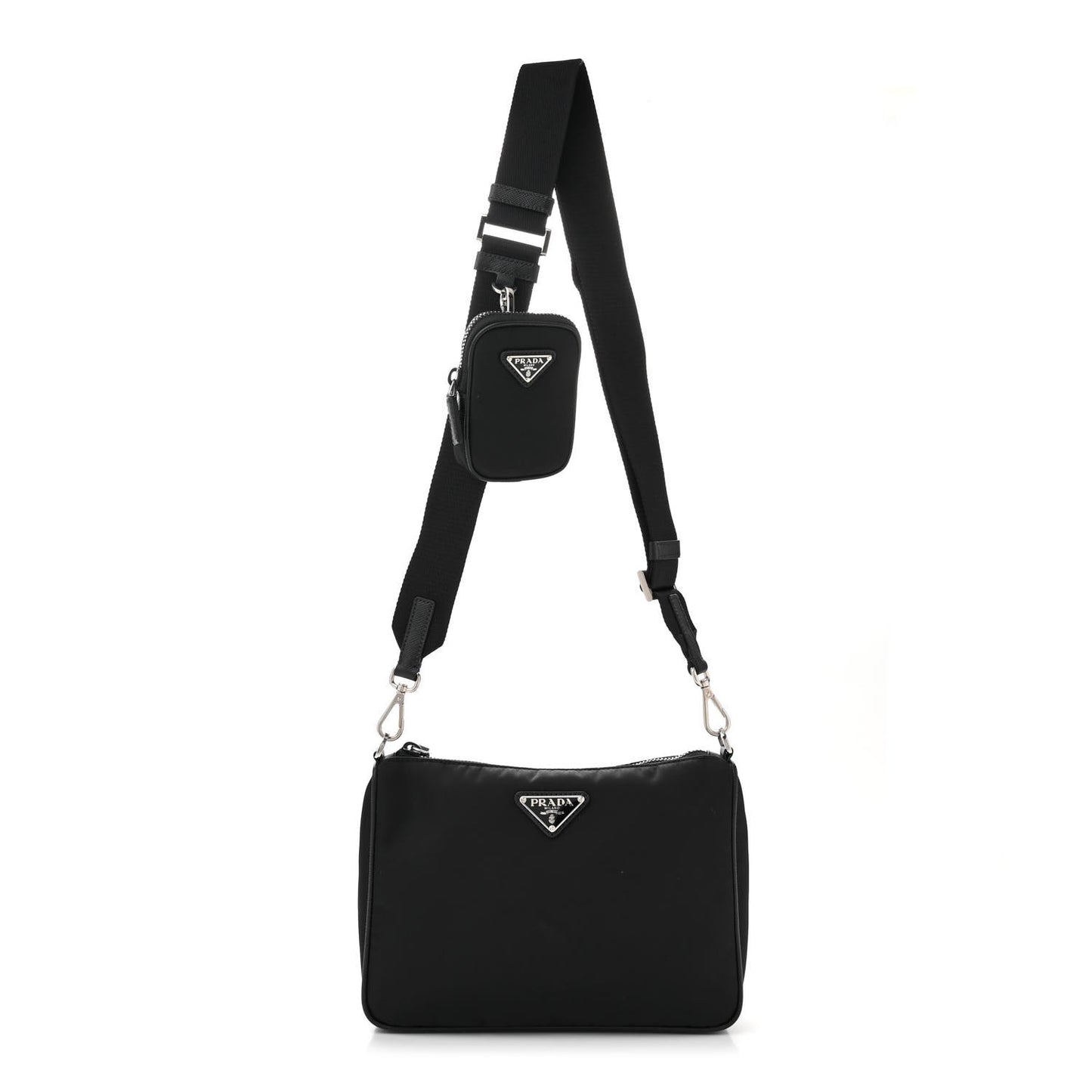 Re-Nylon Saffiano Pocket Zippered Shoulder Bag Black