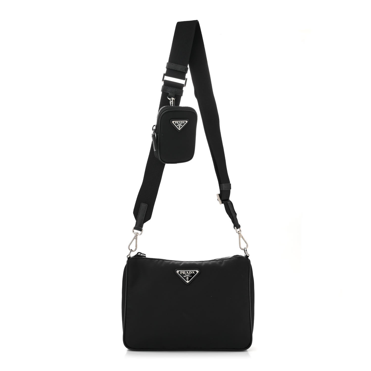 Prada Re-Nylon Saffiano Pocket Zippered Shoulder Bag Black 1 of 10