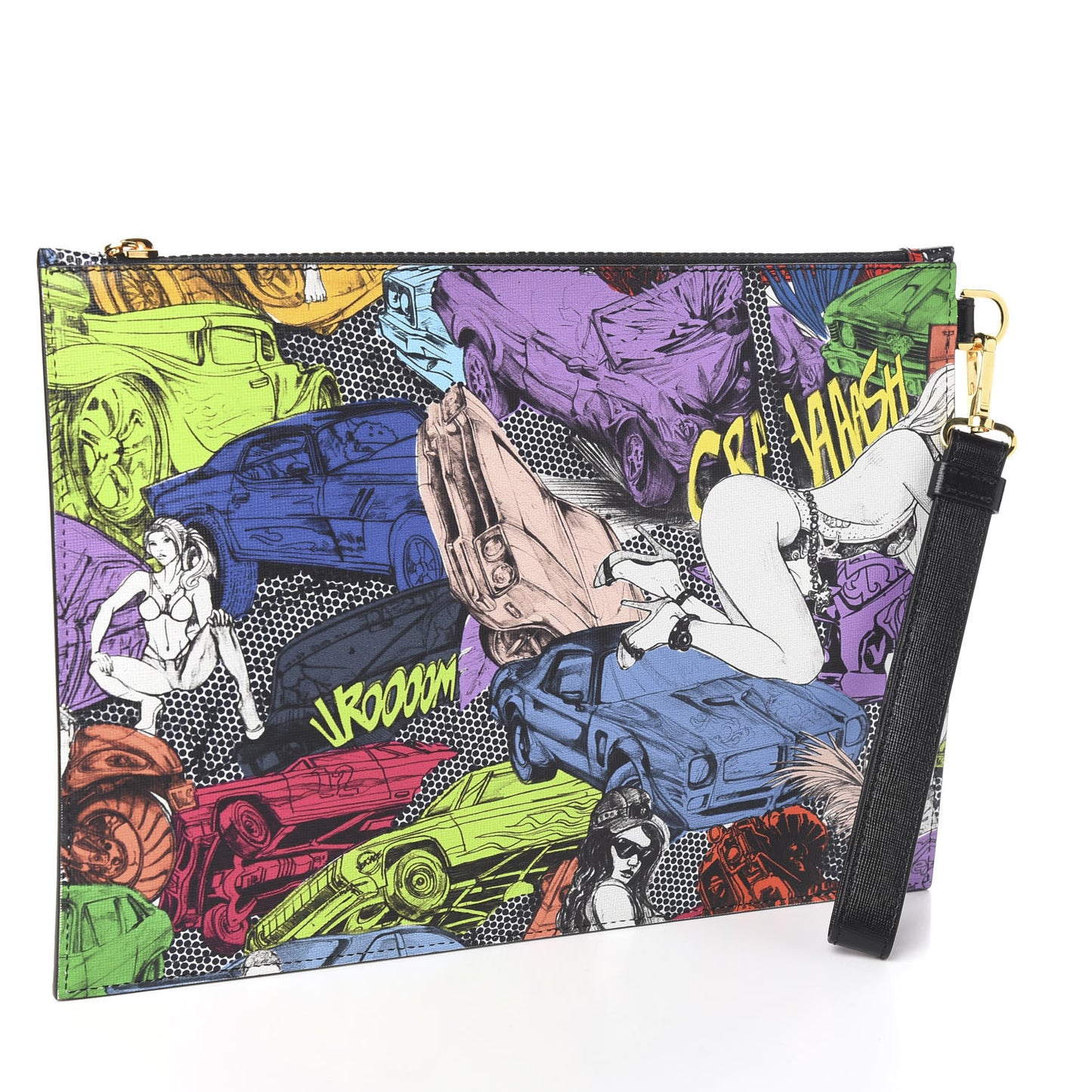 Vitello Saffiano Print St.Machine Pouch Black Multicolor