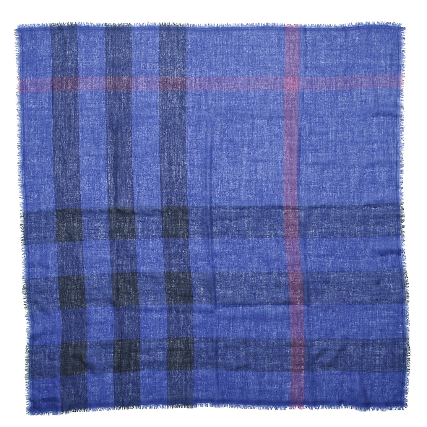 Merino Wool Check Square Scarf Blue