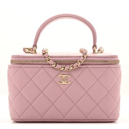 Chanel Lambskin Quilted Small Top Handle Vanity Case With Chain Pink 1 of 12