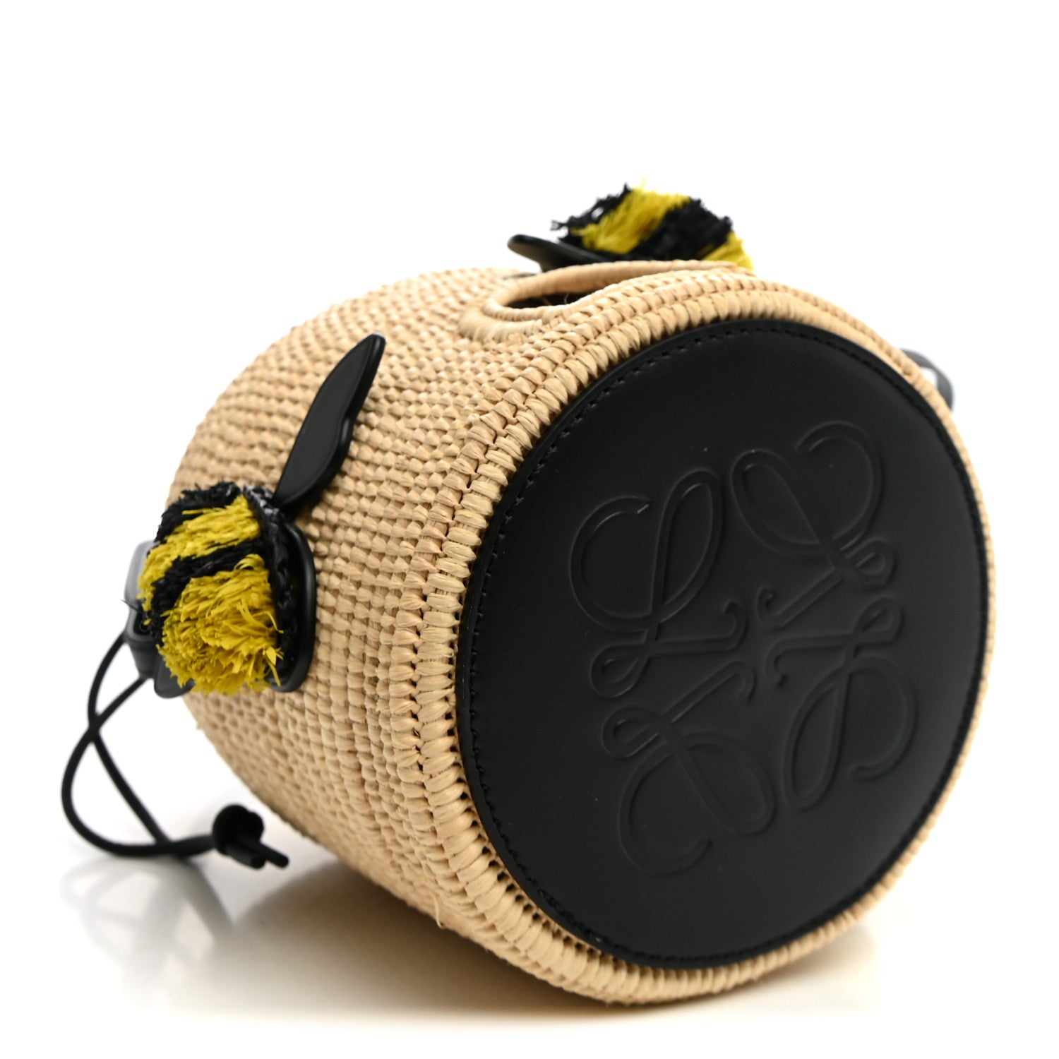 Loewe X PAULA'S IBIZA Raffia Calfskin Beehive Basket Tote Bag Natural Black 4 of 10
