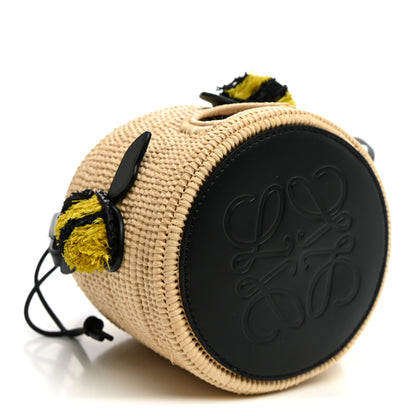 Loewe X PAULA'S IBIZA Raffia Calfskin Beehive Basket Tote Bag Natural Black 4 of 10