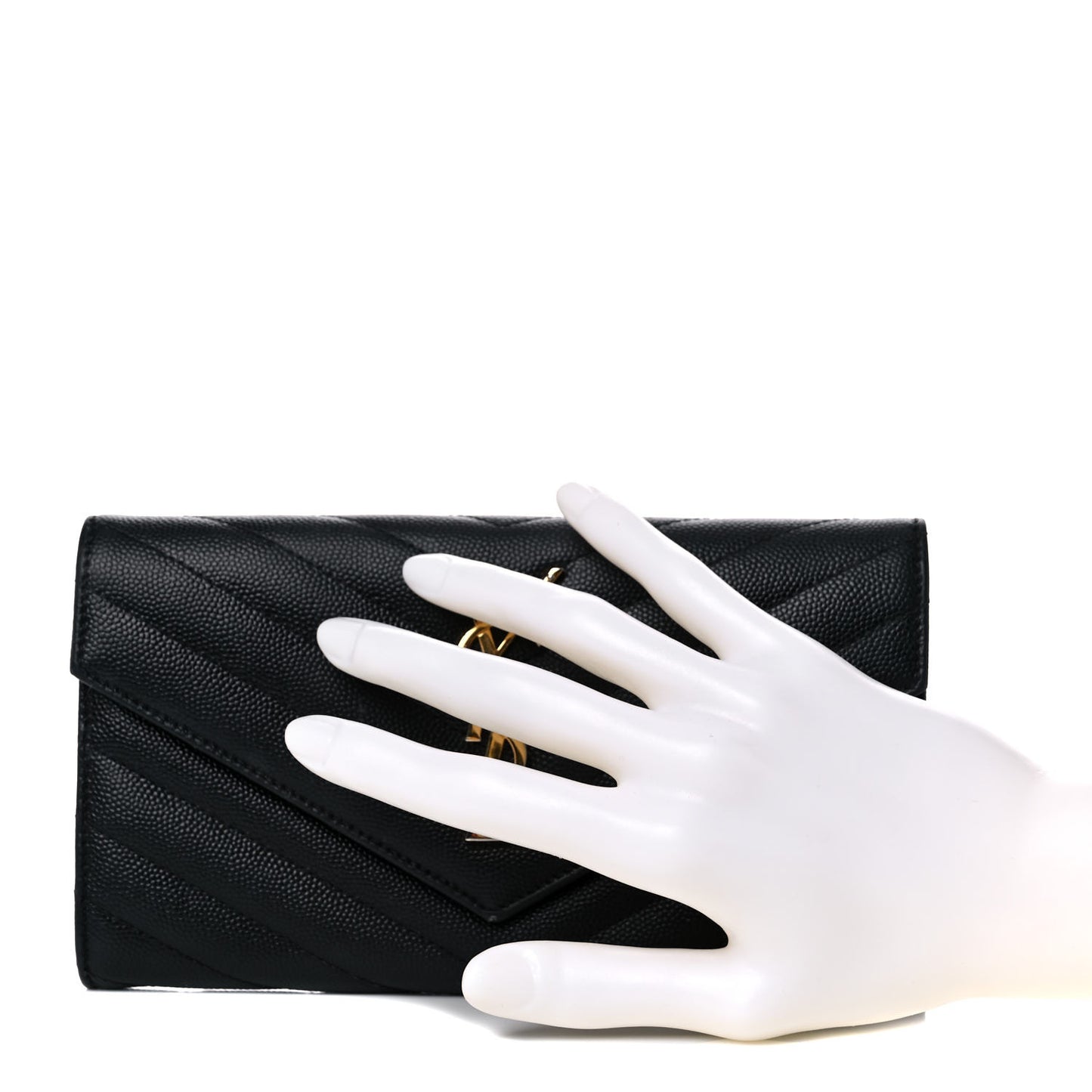 Grain De Poudre Matelasse Chevron Monogram Flap Wallet Black