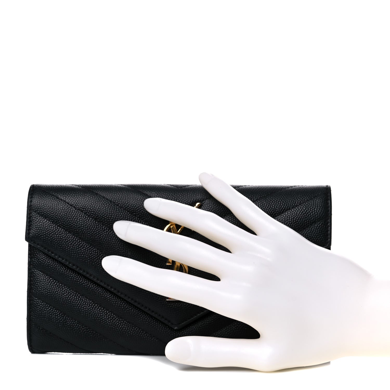 Saint Laurent Grain De Poudre Matelasse Chevron Monogram Flap Wallet Black 2 of 14