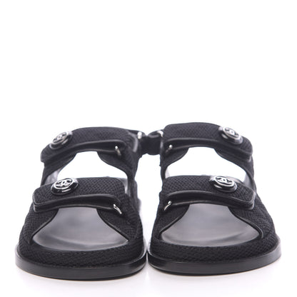 Chanel Fabric Velcro Dad Sandals 38 Black 2 of 9