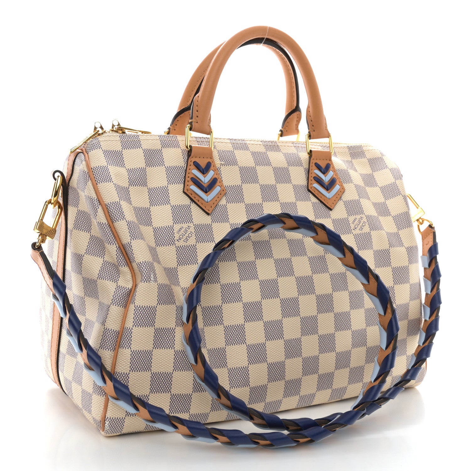 Louis Vuitton Damier Azur Braided Speedy Bandouliere 30 Blue 3 of 12