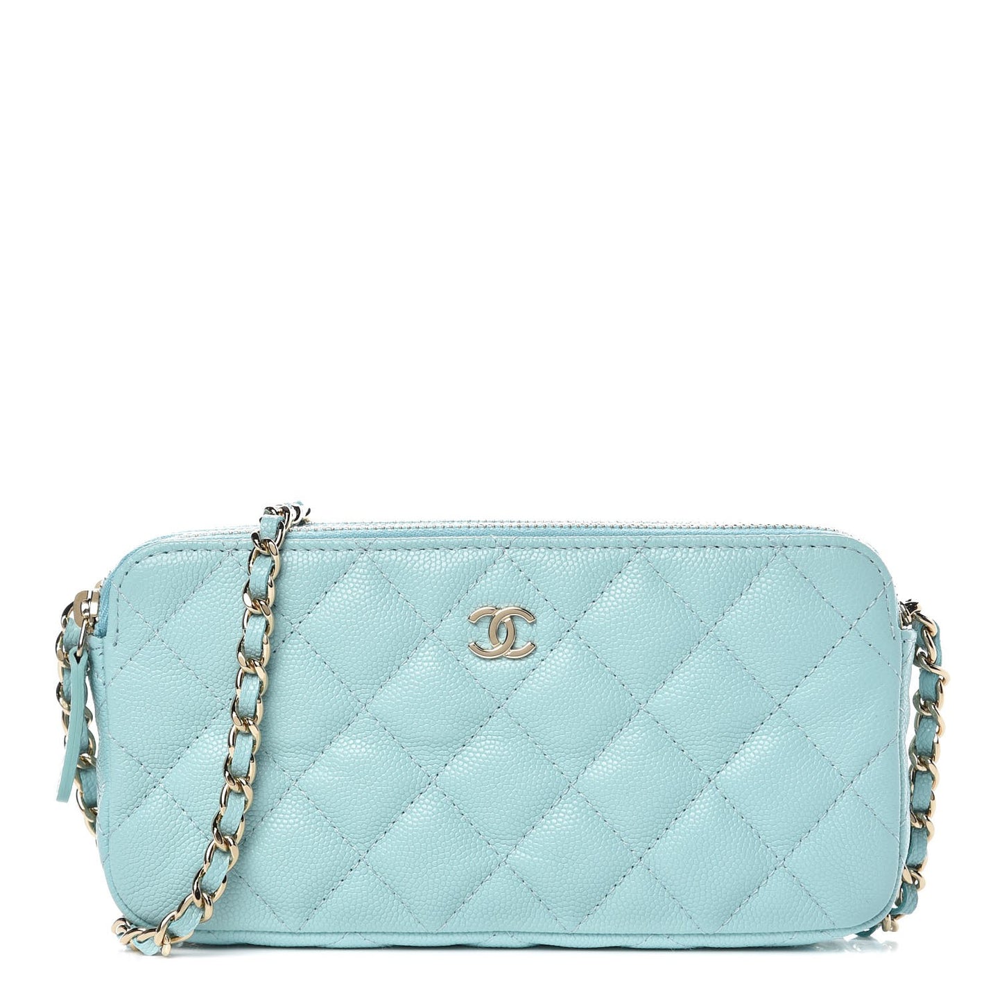 Caviar Quilted Small Clutch With Chain Light Blue