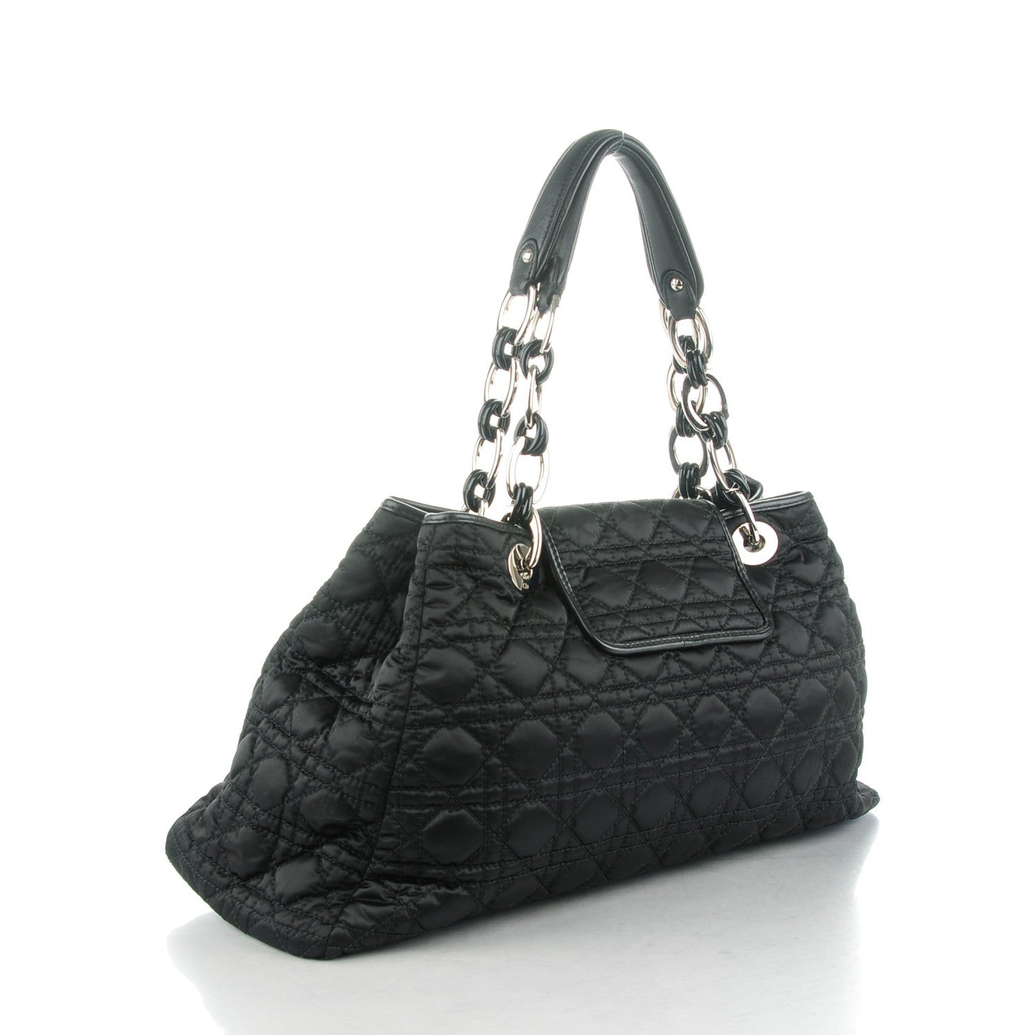Christian Dior Satin Cannage Charming Lock Flap Shoulder Bag Black 3 of 7