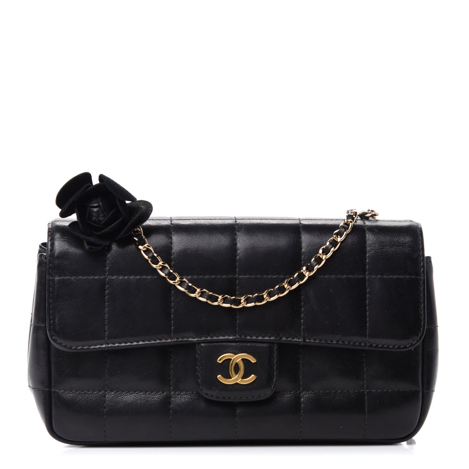 Chanel Lambskin Quilted Mini Chocolate Bar Camellia Flap Black 1 of 11