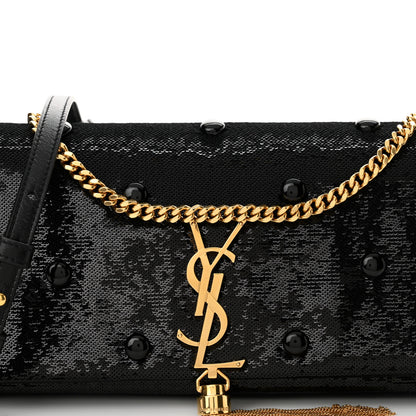 Saint Laurent Sequin Satin Monogram Tassel Kate 99 Black 7 of 9