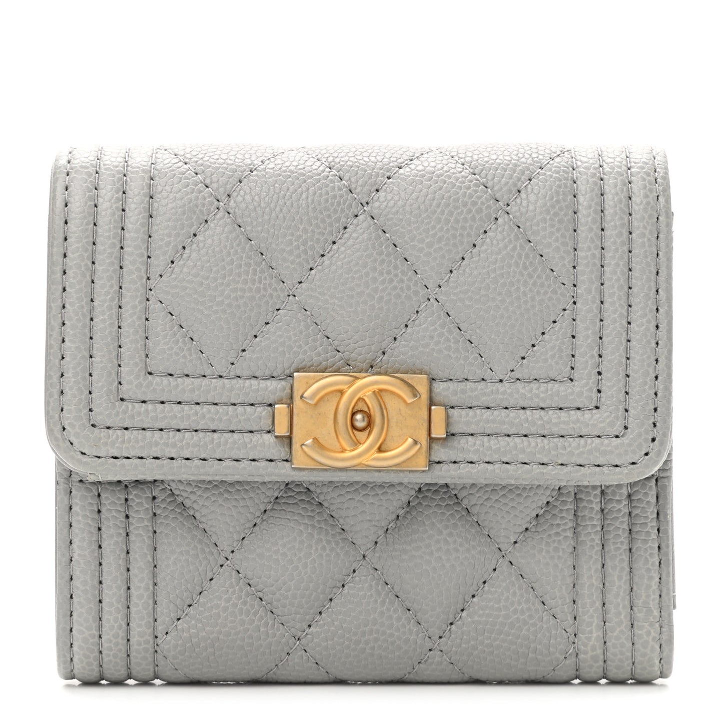 Caviar Quilted Compact Boy Flap Wallet Grey