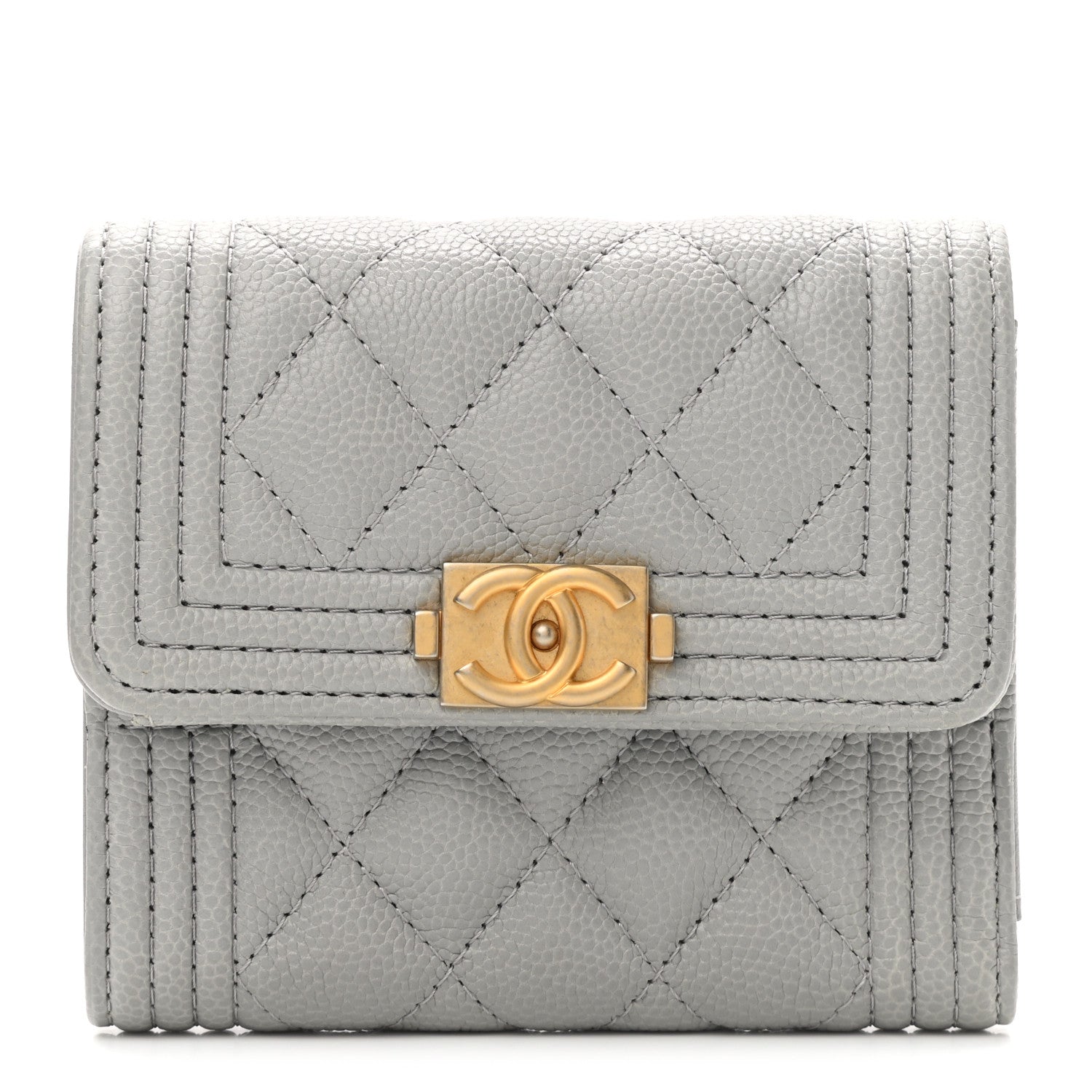 Chanel Caviar Quilted Compact Boy Flap Wallet Grey 1 of 7