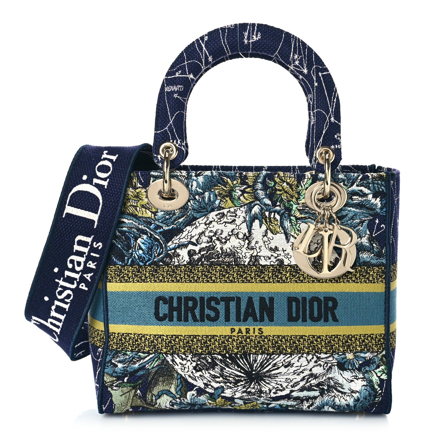 Christian Dior Canvas Embroidered Zodiac Medium Lady D-Lite Blue Multicolor 1 of 8