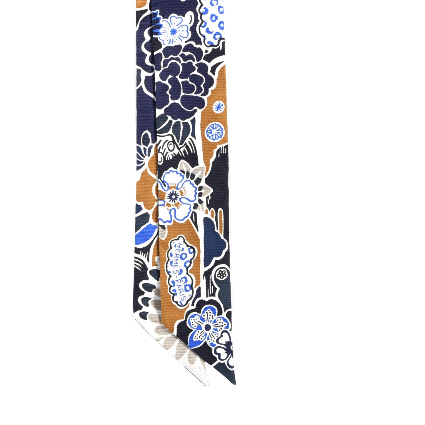 Silk Bingata Twilly Marine Tabac White