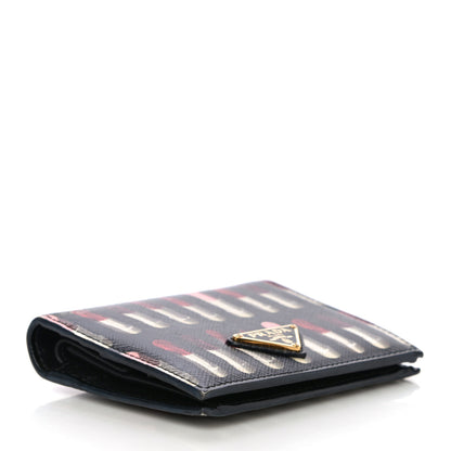 Prada Saffiano Lipstick Print Bi-Fold Wallet Black 4 of 9