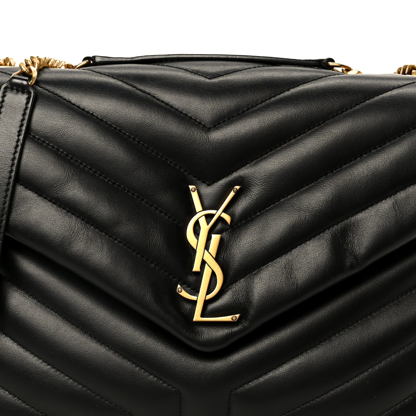 Calfskin Y Quilted Monogram Medium Loulou Chain Satchel Black