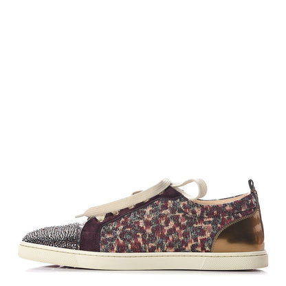 Christian Louboutin Crystal Metallic Suede Peacock Woven Lurex Gondolastrass Sneakers 40 Burgundy 1 of 10