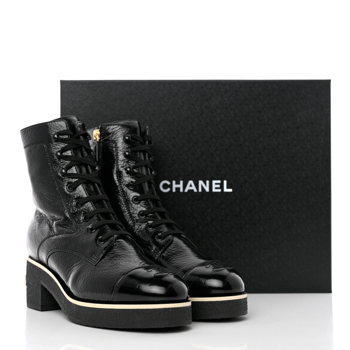 Shiny Crumpled Lambskin Lace Up Combat Boots 40.5 Black
