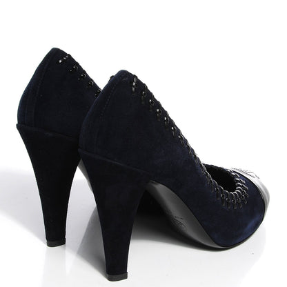 Chanel Suede CC Cap Toe Pumps 39 Navy Black 4 of 7