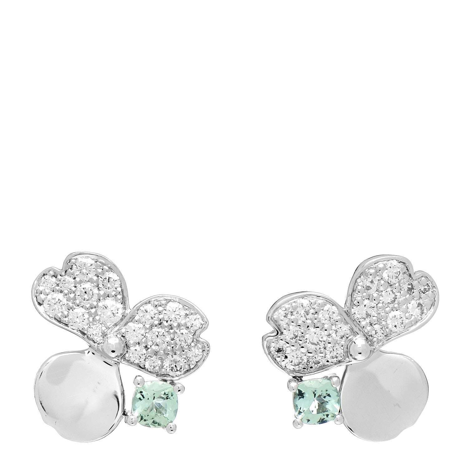 Tiffany Platinum Diamond Green Tourmaline Paper Flowers Earrings 1 of 4