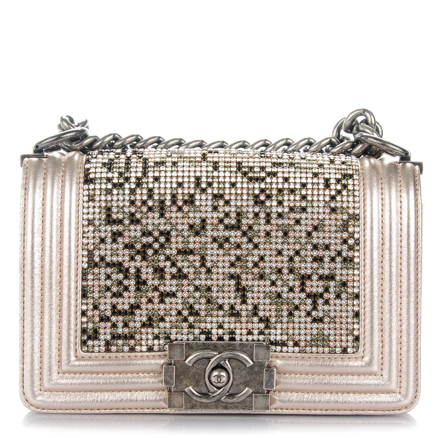 Metallic Lambskin Strass Small Boy By Night Flap Pink