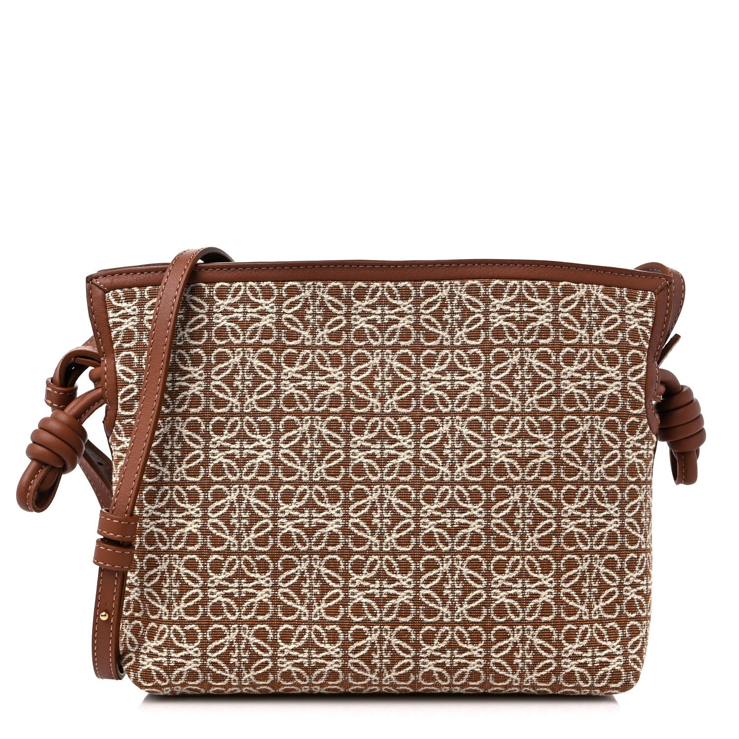 Loewe Jacquard Anagram Calfskin Mini Flamenco Knot Clutch Tan Pecan 1 of 8